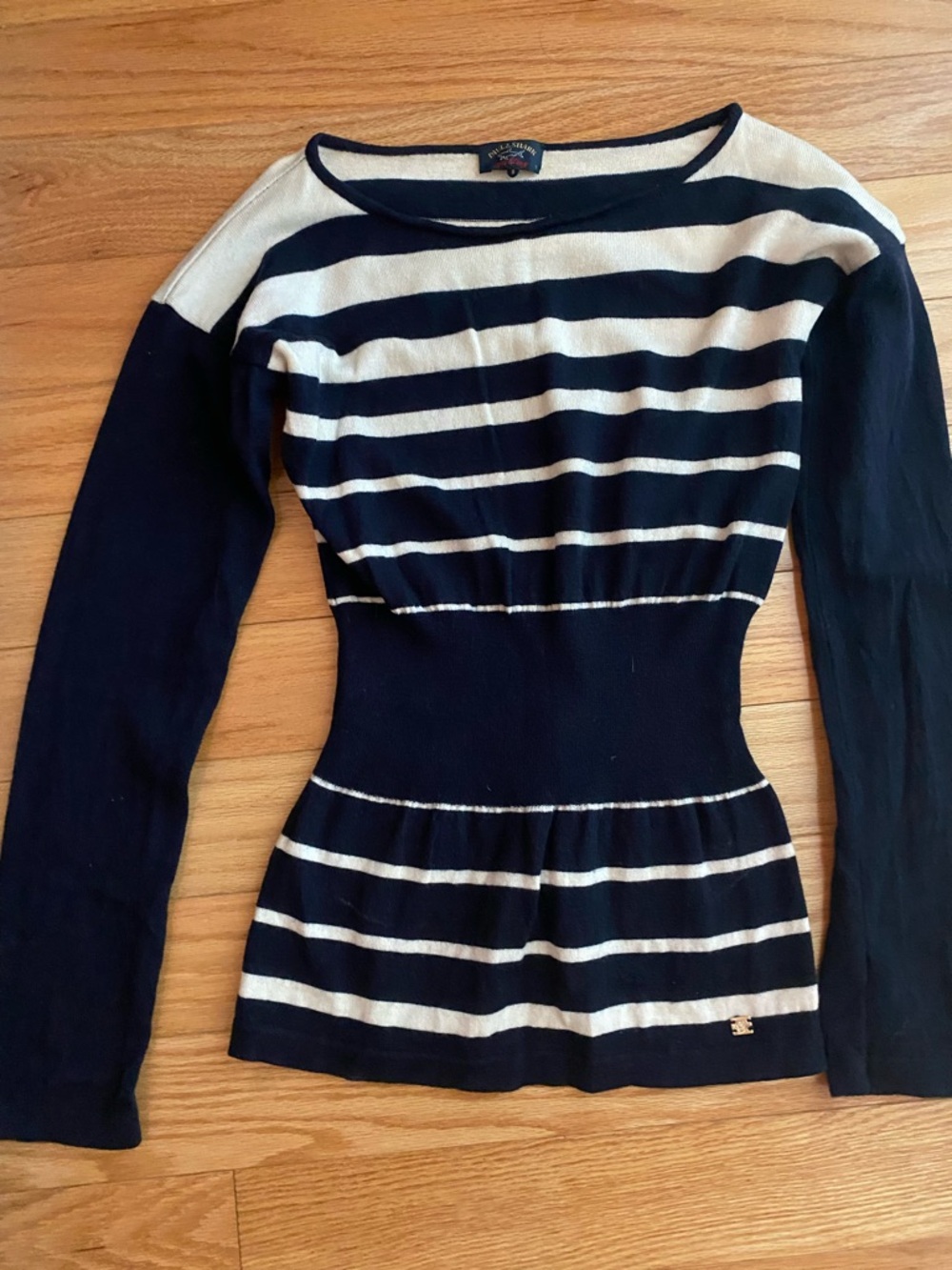 Paul & Shark Navy and White Striped Long-Sleeve Knit Top